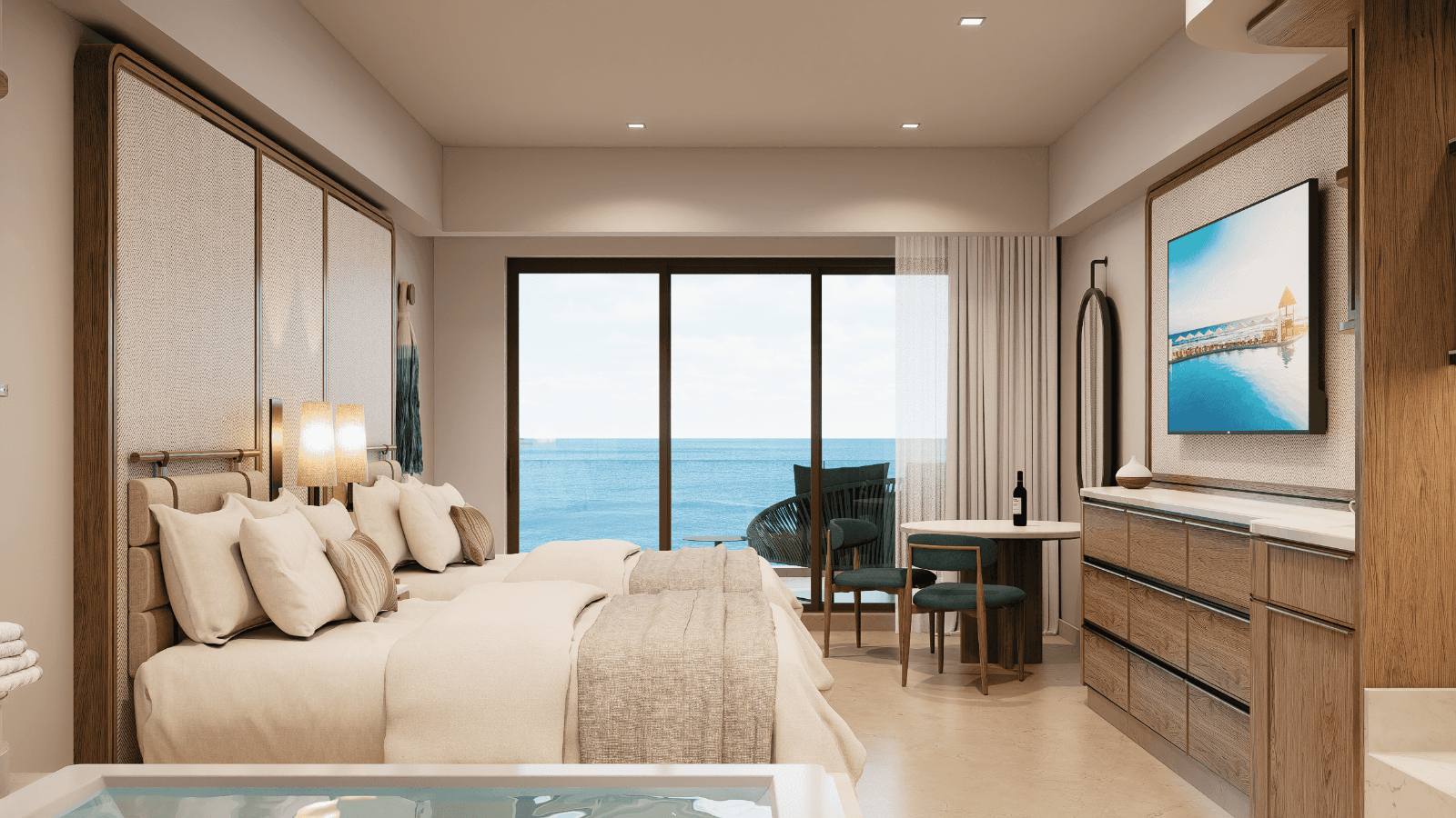 Ocean View with two beds: the family layout, same balcony and whirlpool