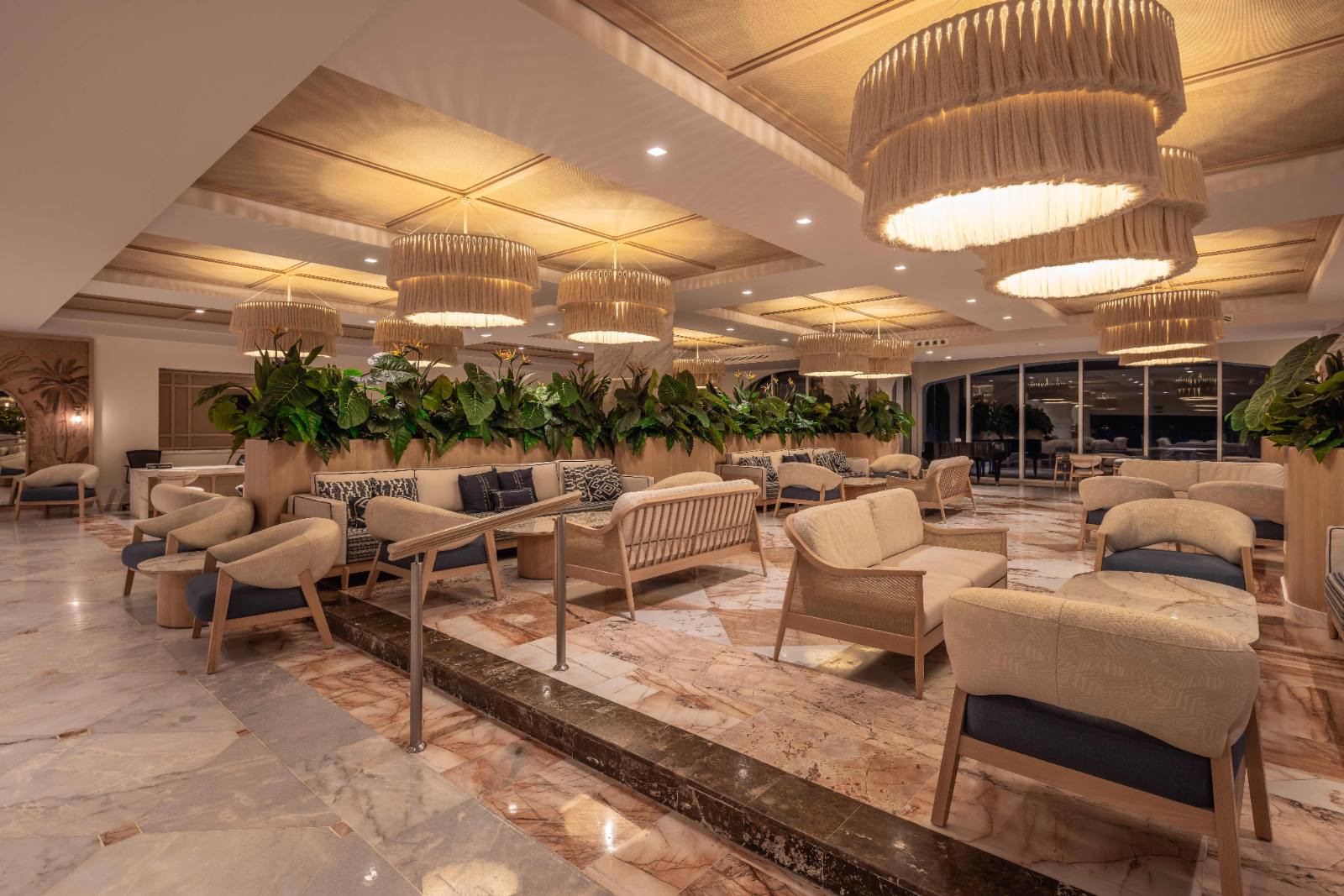 The lobby after dark: dive gear comes and goes through it all day