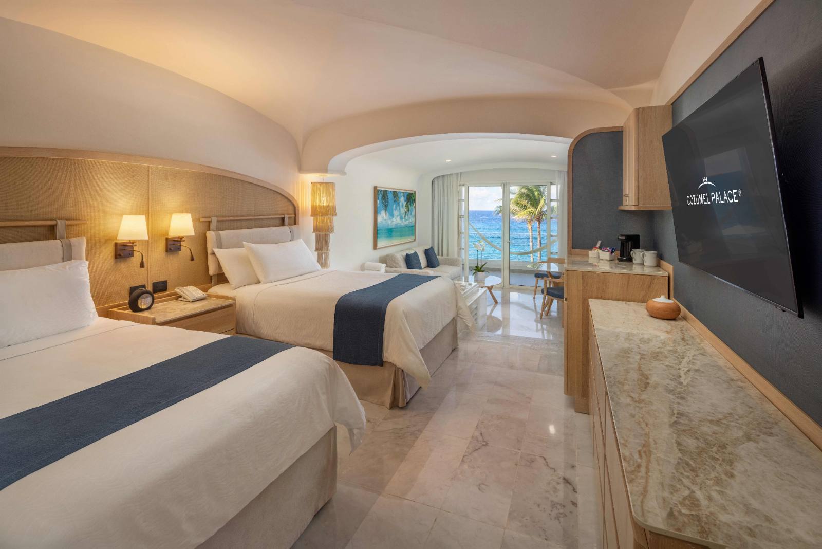 Ocean View with two beds: the entry category, and the same balcony