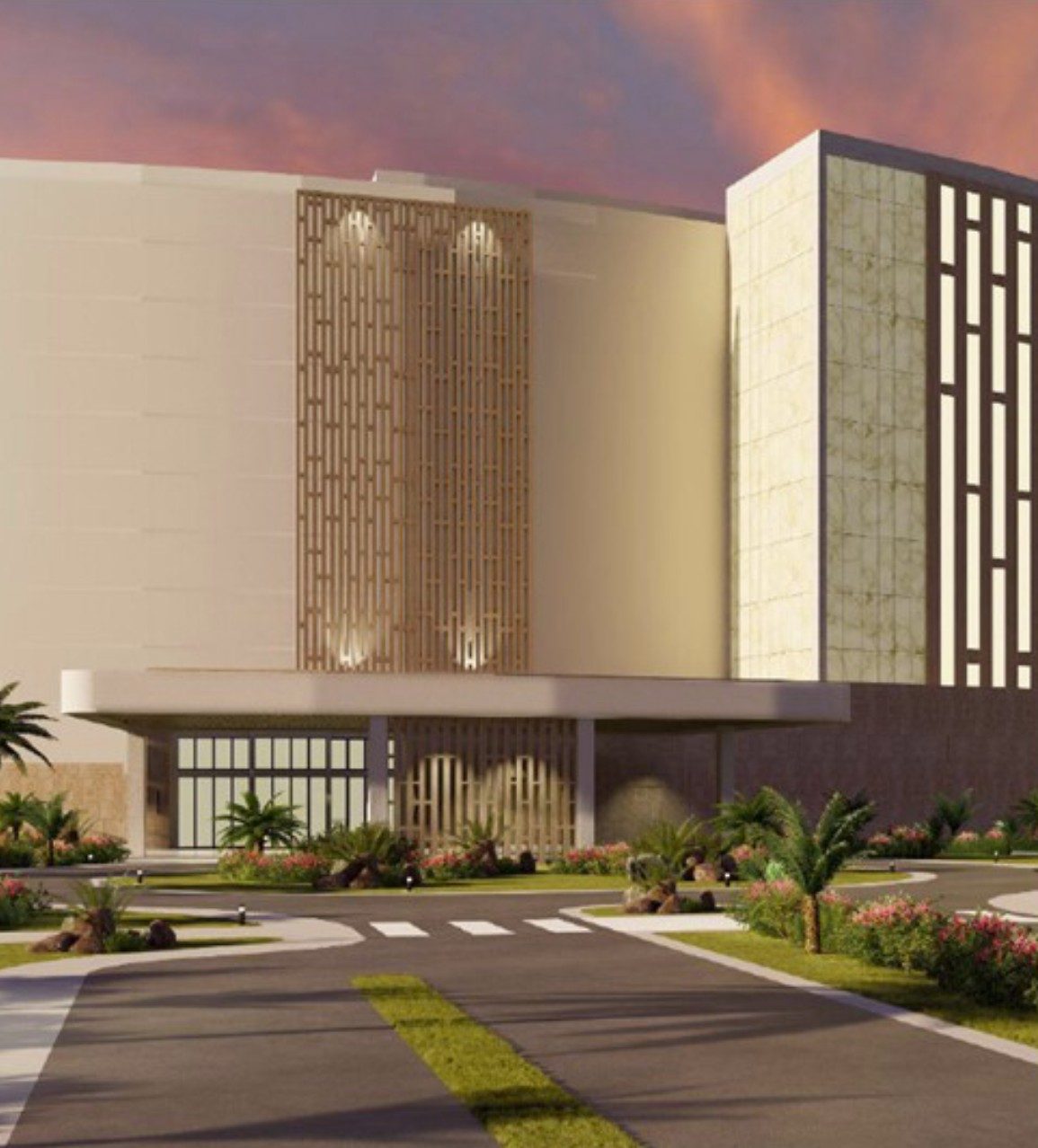 The arrivals entrance and the lattice screen over the lobby doors