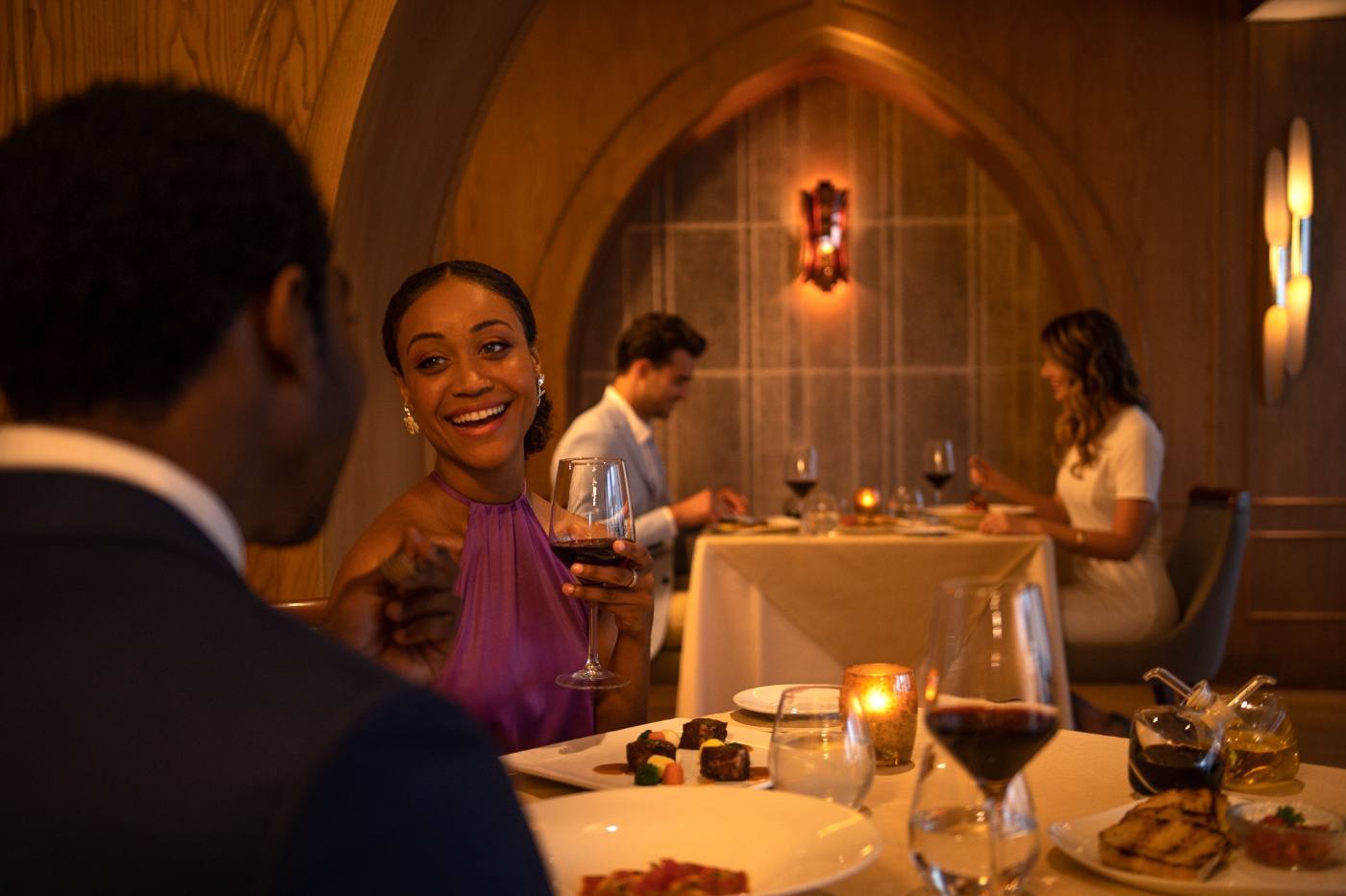 Couple at a candlelit dinner
